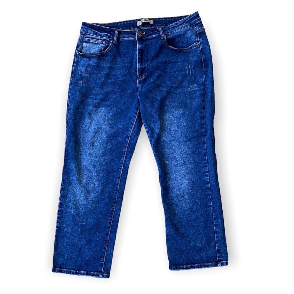 Blue Saavy Womens Blue Denim Dark Washed Ankle Length Jeans SZ 22
